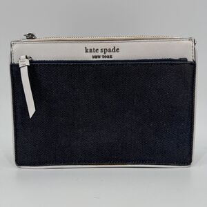 KATE SPADE Cameron Denim Blue White Color Block Crossbody Clutch Purse